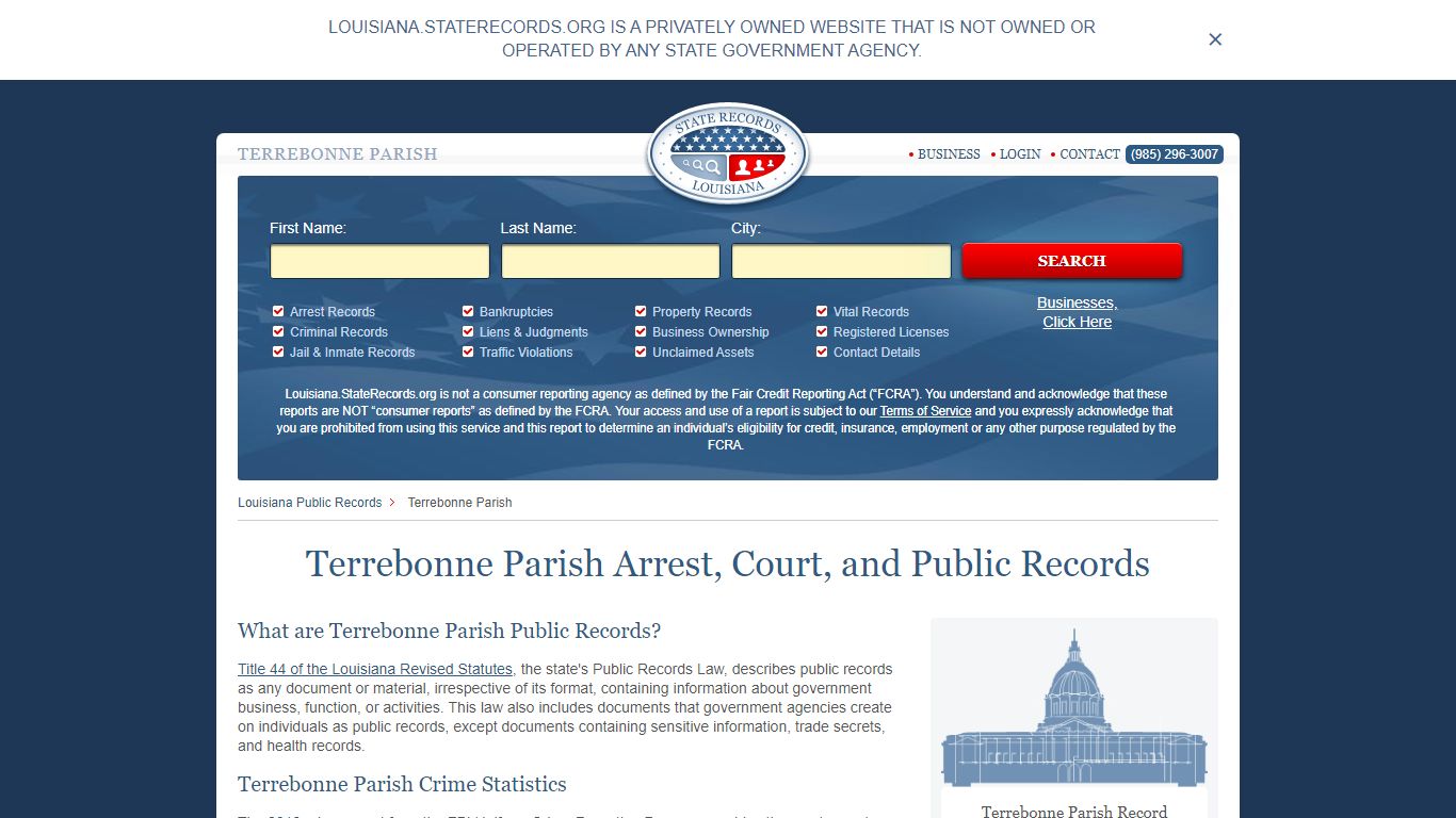 Terrebonne Parish Arrest, Court, and Public Records