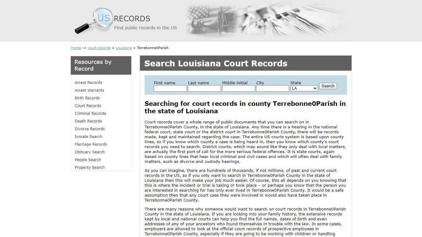 Search Court Records Terrebonne Parish Louisiana | US Records