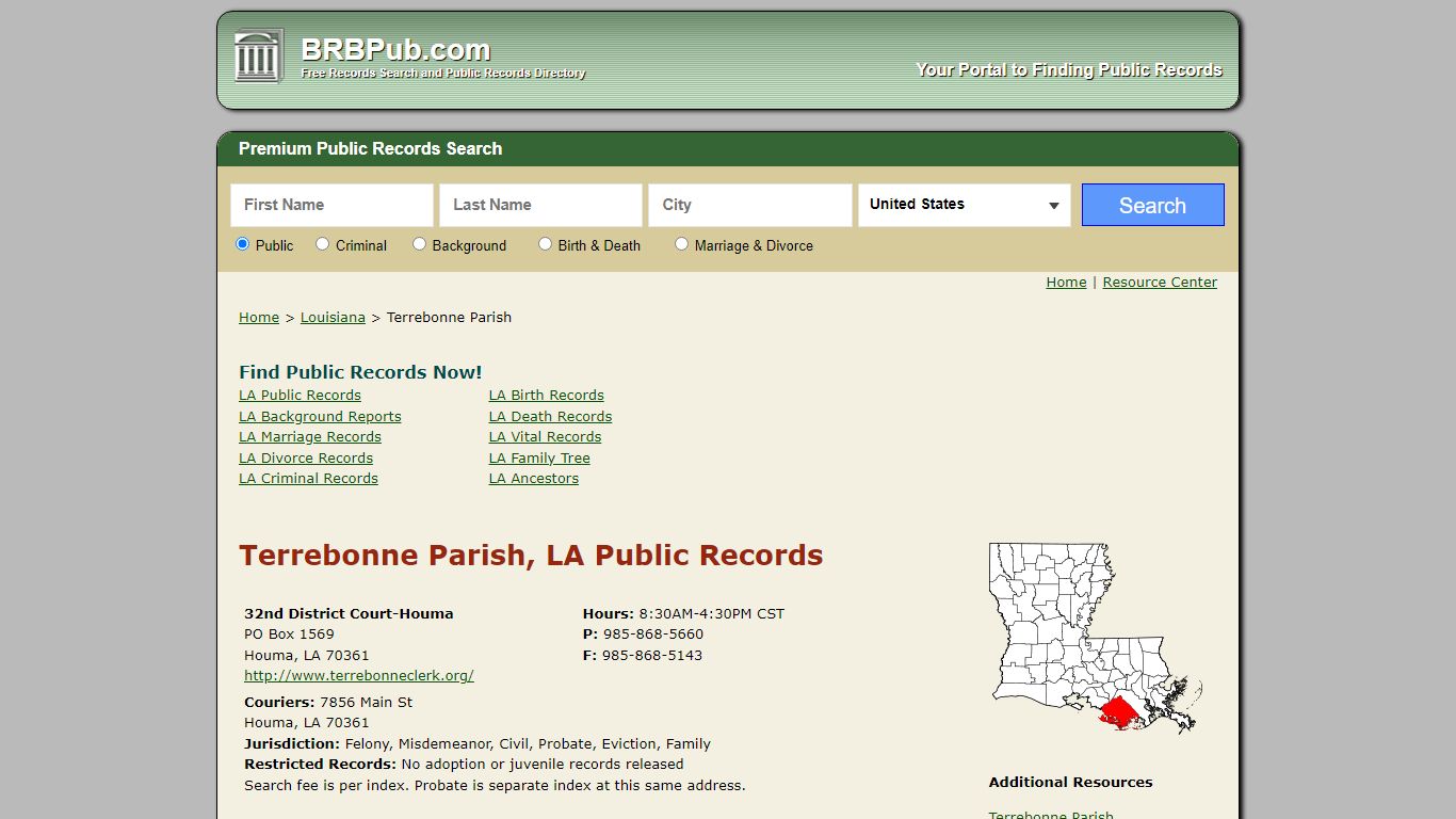 Terrebonne Parish, LA Public Records - BRB Pub