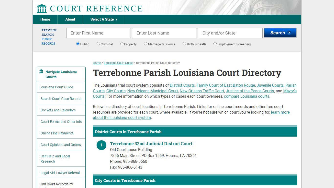 Terrebonne Parish Louisiana Court Directory | CourtReference.com